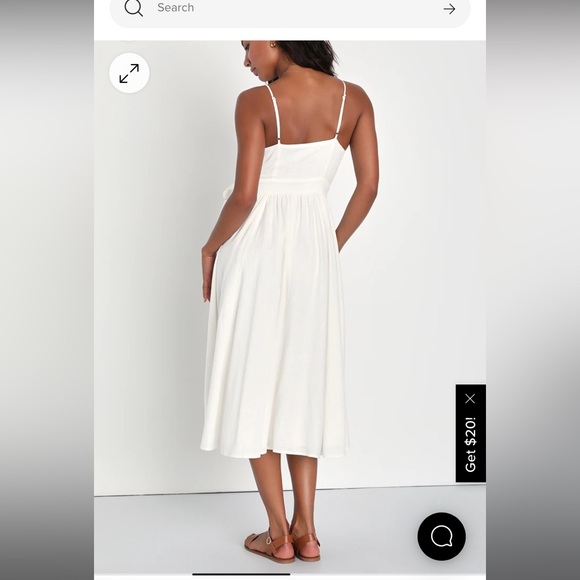 Lulus- Perfect Cutie White Linen Sleeveless Wrap Midi Dress in S - Picture 3 of 7